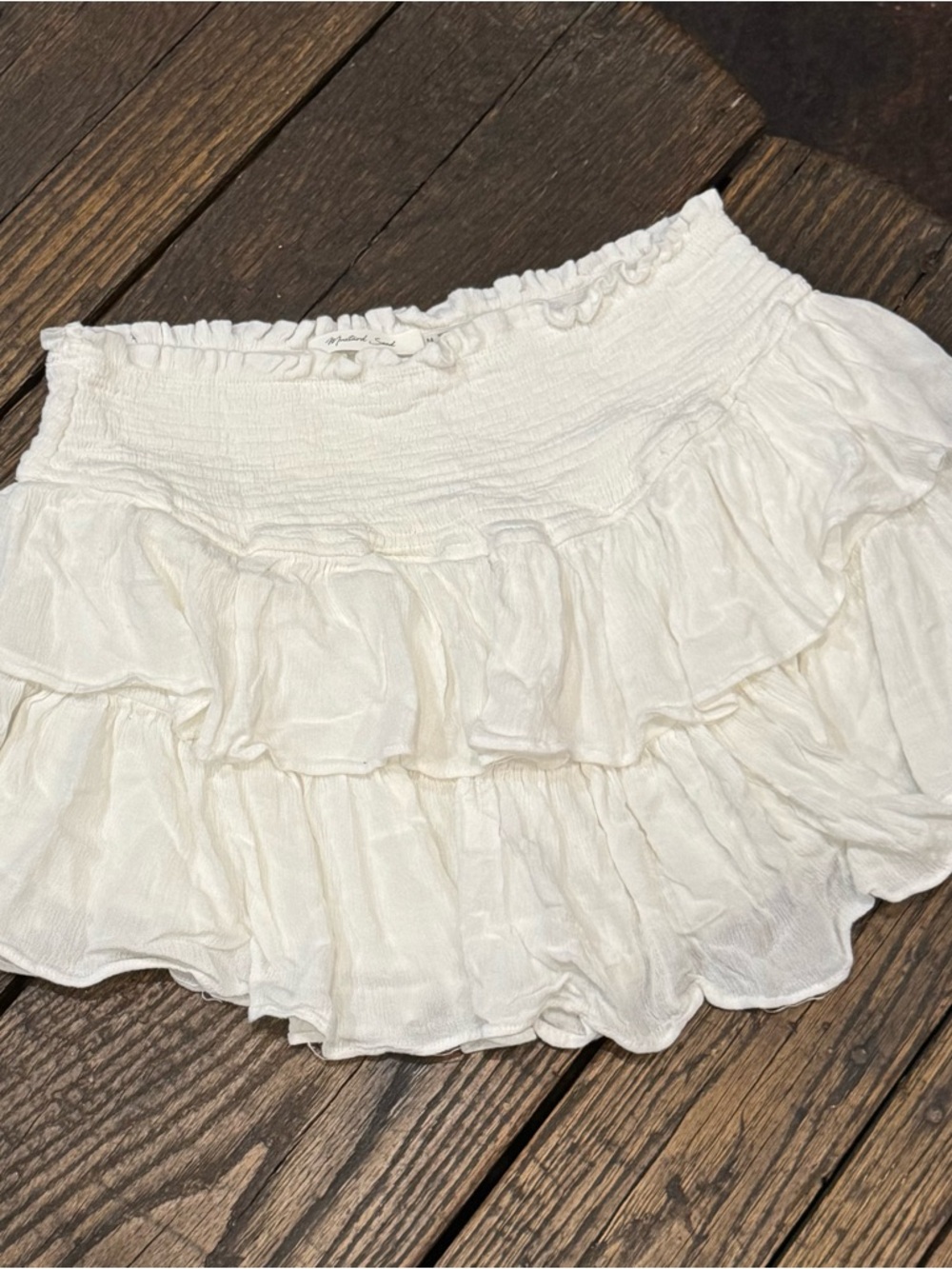 Mustard Seed Tiered Ruffle Mini Skirt with Shorts - White, Size Medium